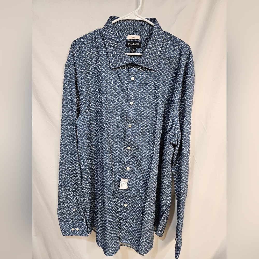 Jos A. Bank Men's 3xlt Slim Fit Blue Speckled Long Sleeve Button-Down Shirt